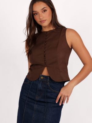 Daniella Linen Vest - Chocolate Brown