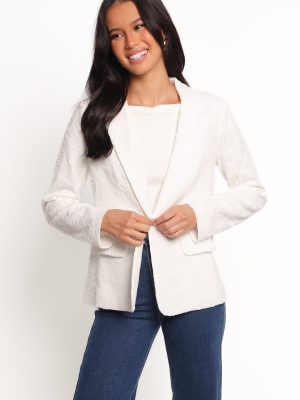 Darian Lace Knit Single Button Blazer - Off White