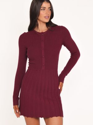 Darlina Long Sleeve Mini Dress - Burgundy