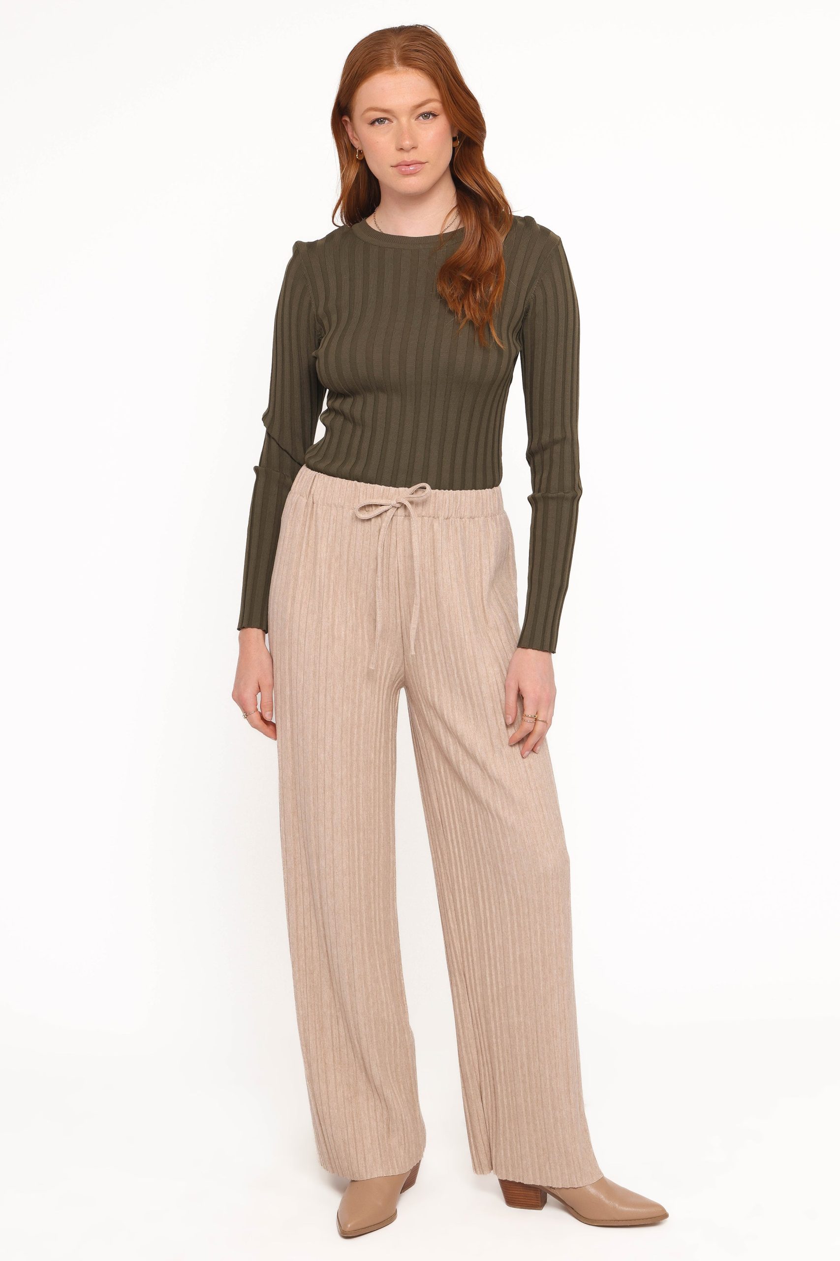 Davis Pleated Knit Pant - Beige - Image 4