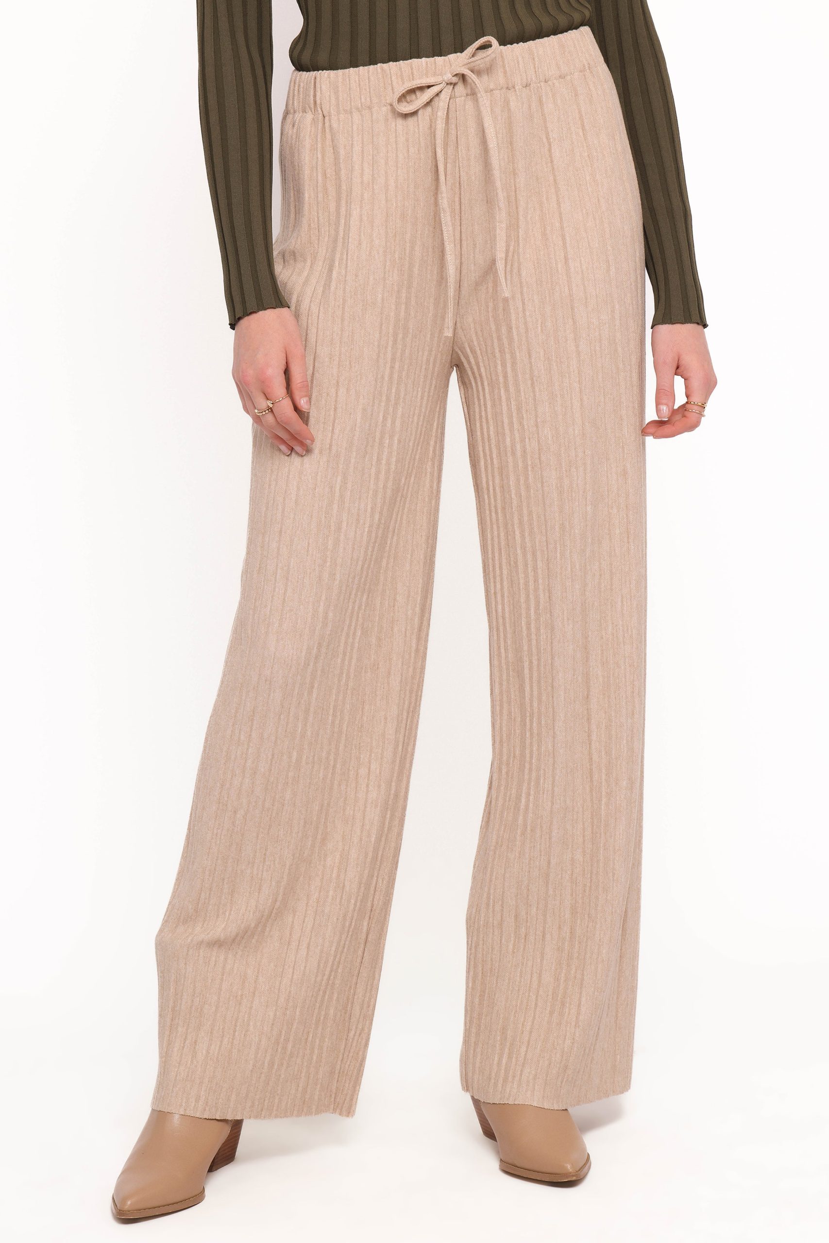 Davis Pleated Knit Pant - Beige - Image 2