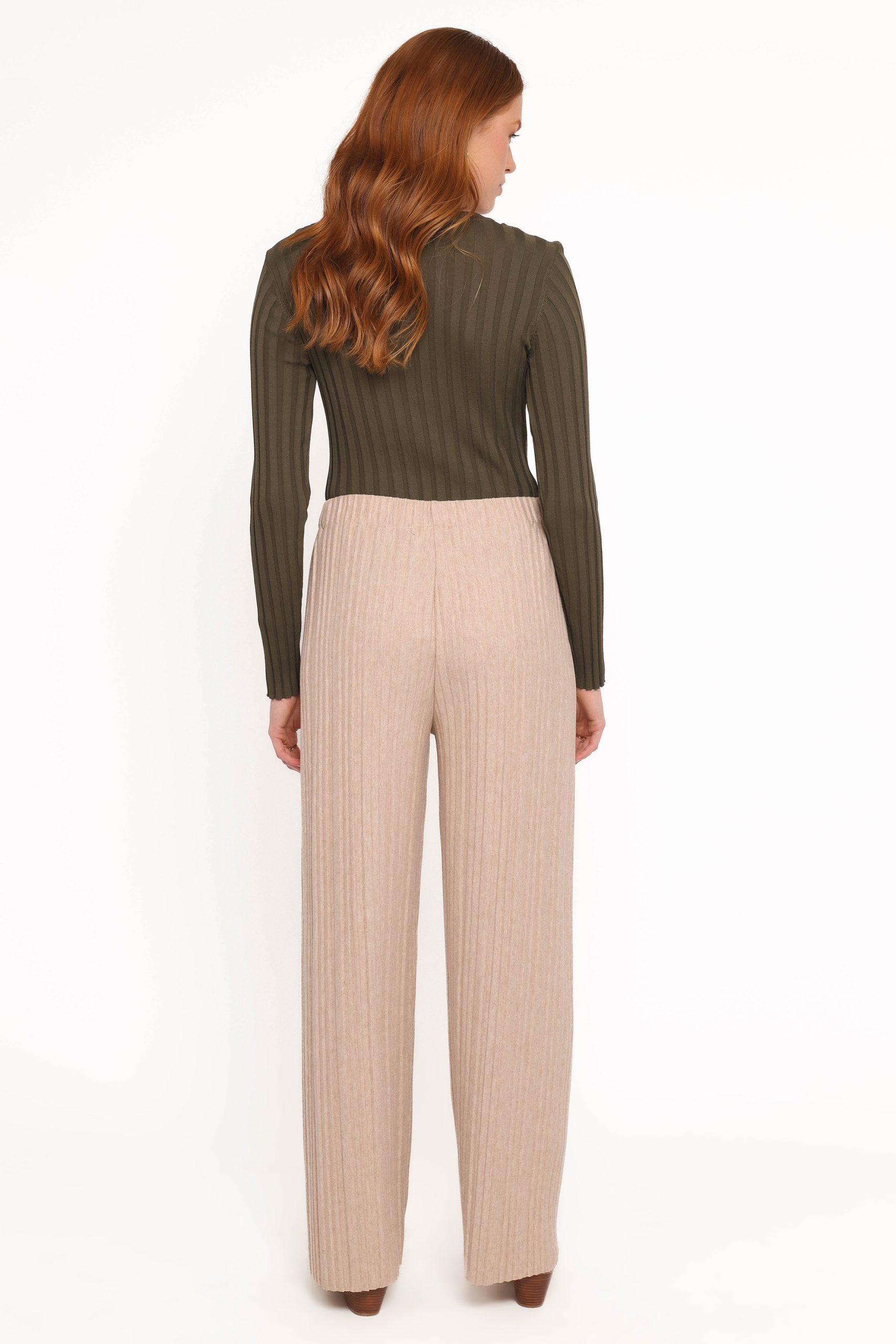 Davis Pleated Knit Pant - Beige - Image 3