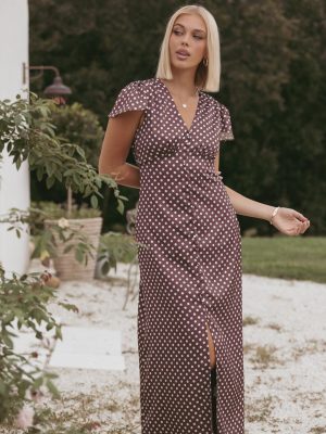 Dean Maxi Dress - Brown Polka Dot