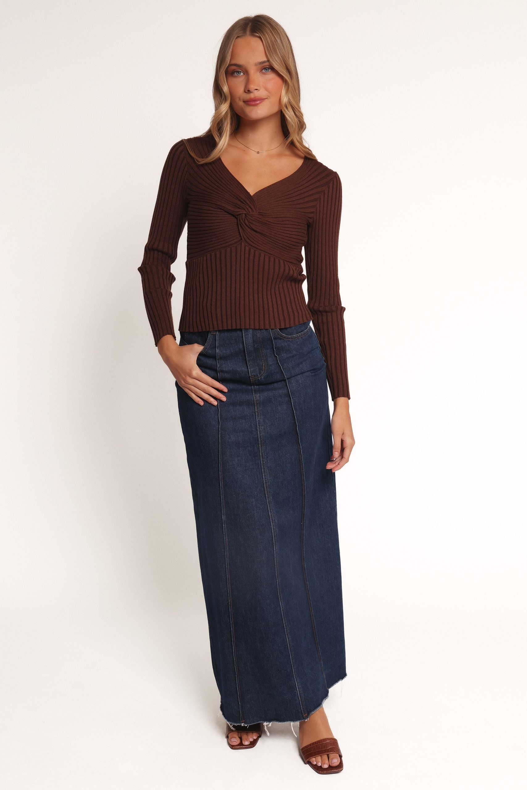 Demi Twist Detail Knit Top - Brown - Image 6