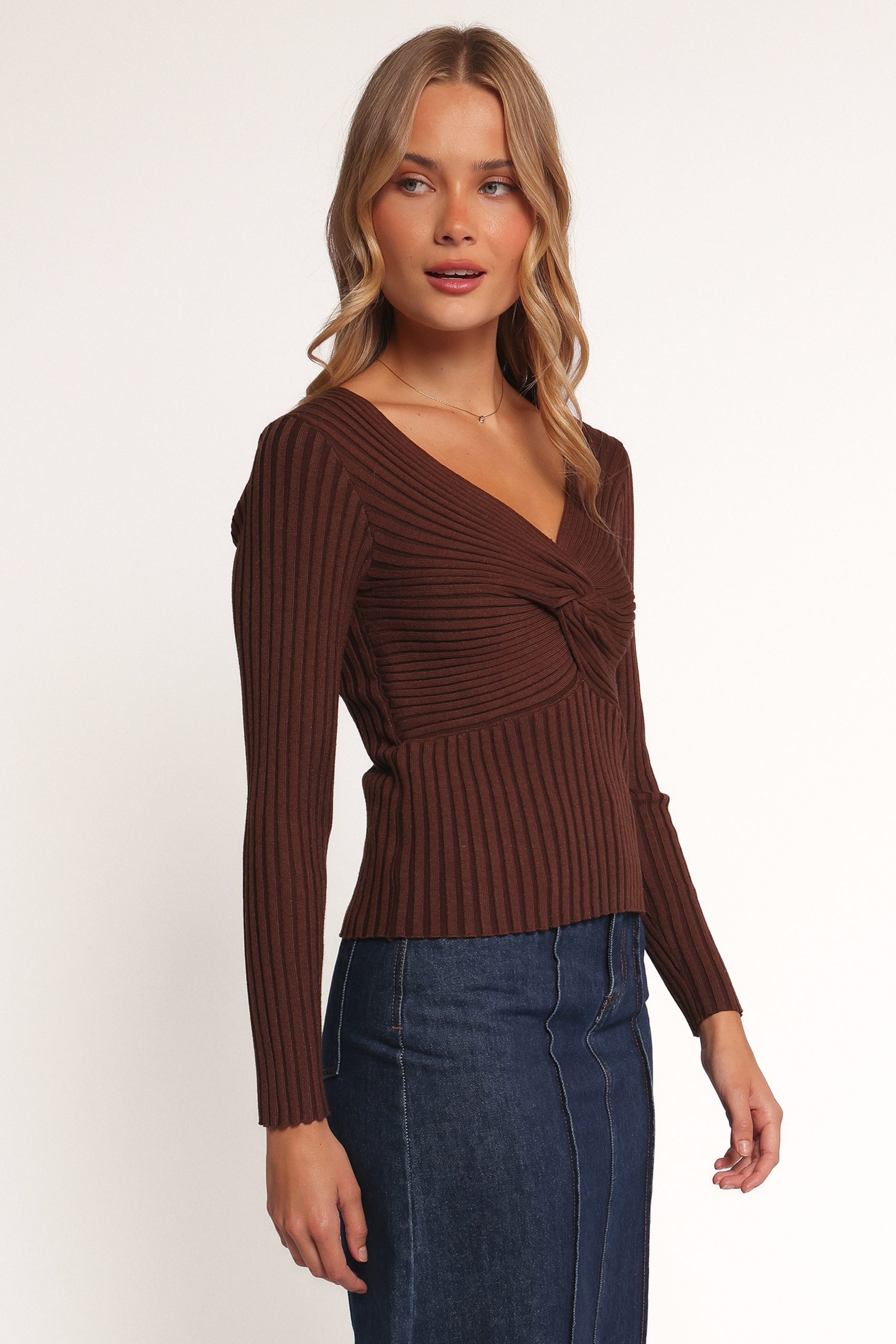 Demi Twist Detail Knit Top - Brown - Image 5