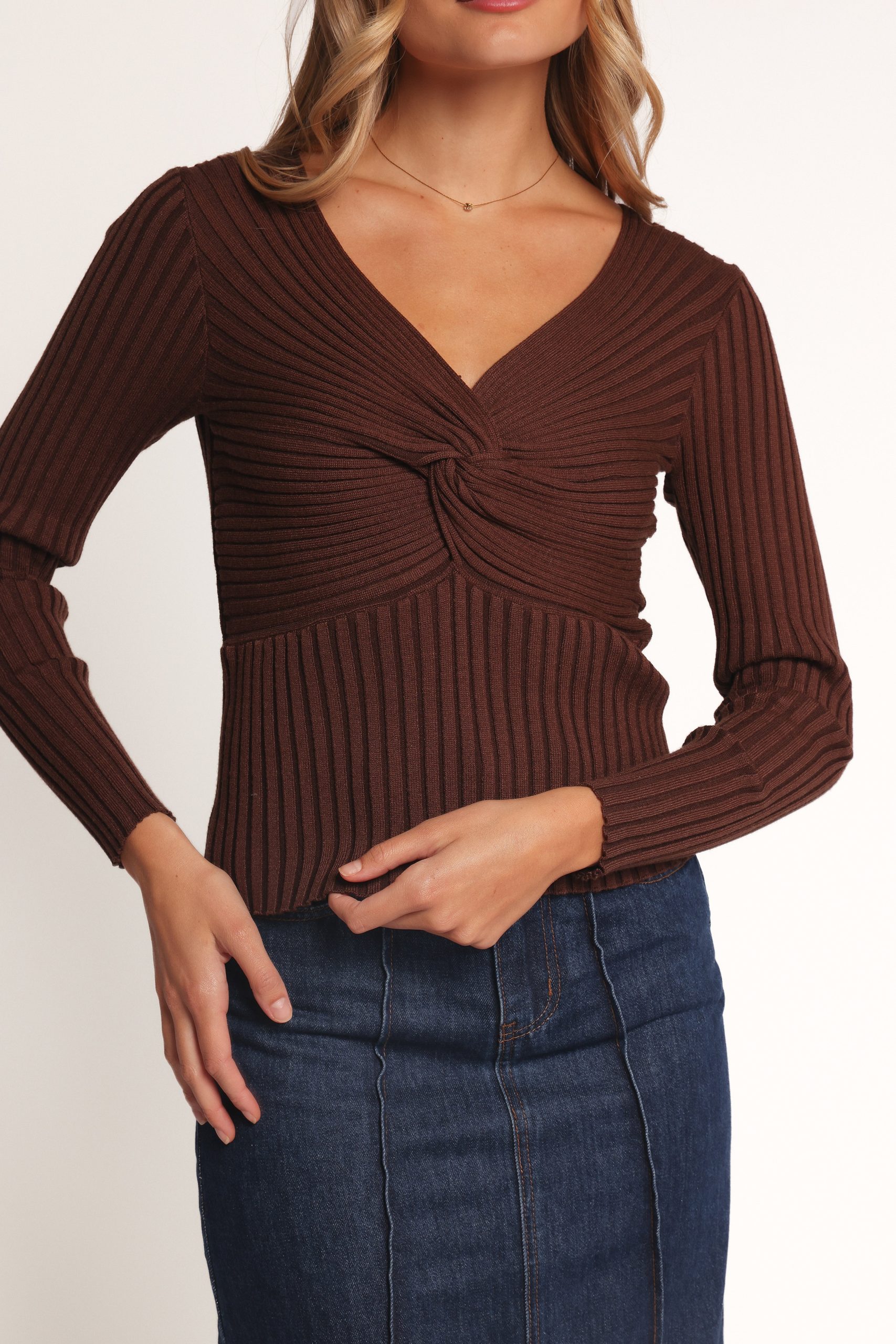 Demi Twist Detail Knit Top - Brown - Image 3