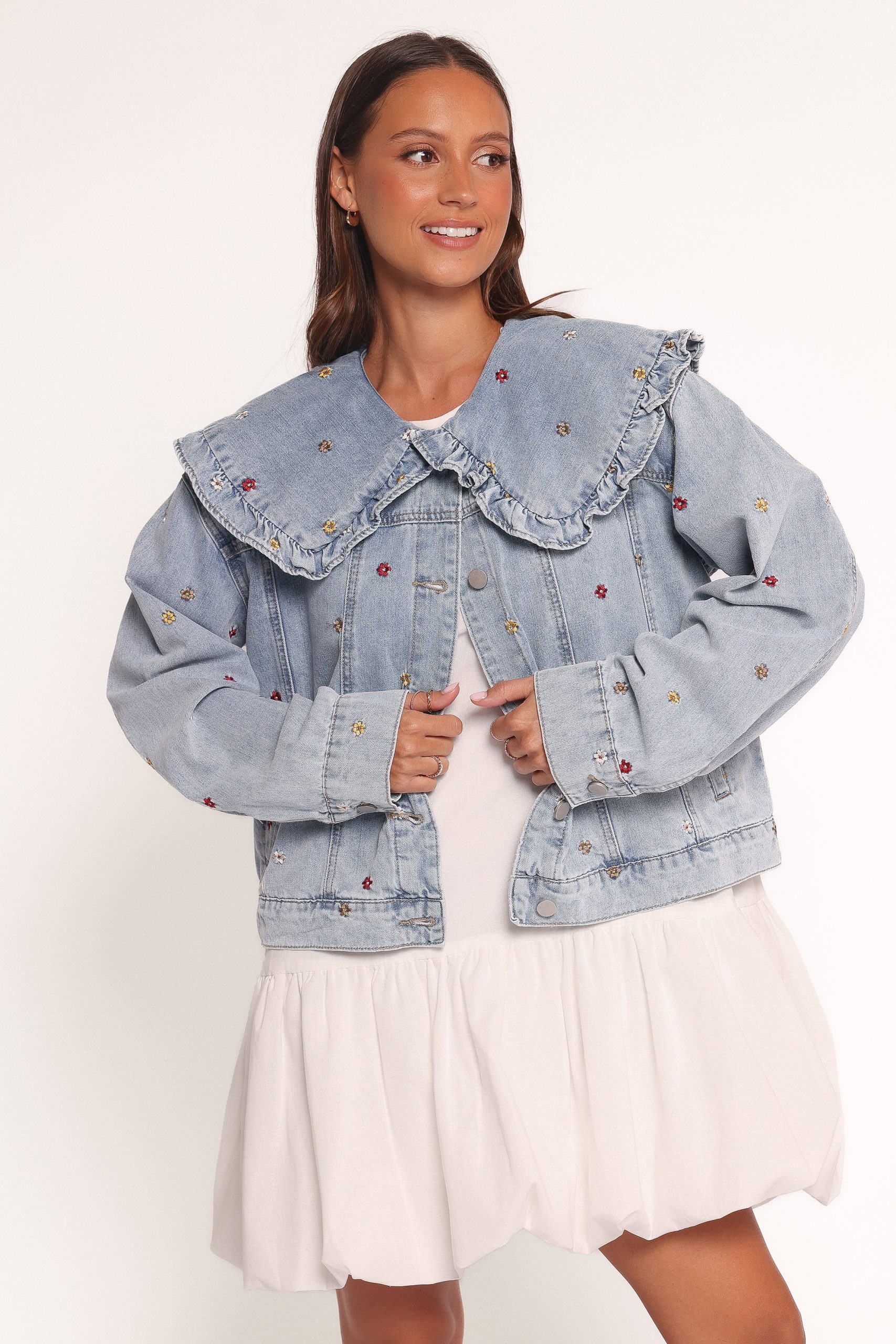 Ditsy Flower Denim Jacket - Medium Denim - Image 2