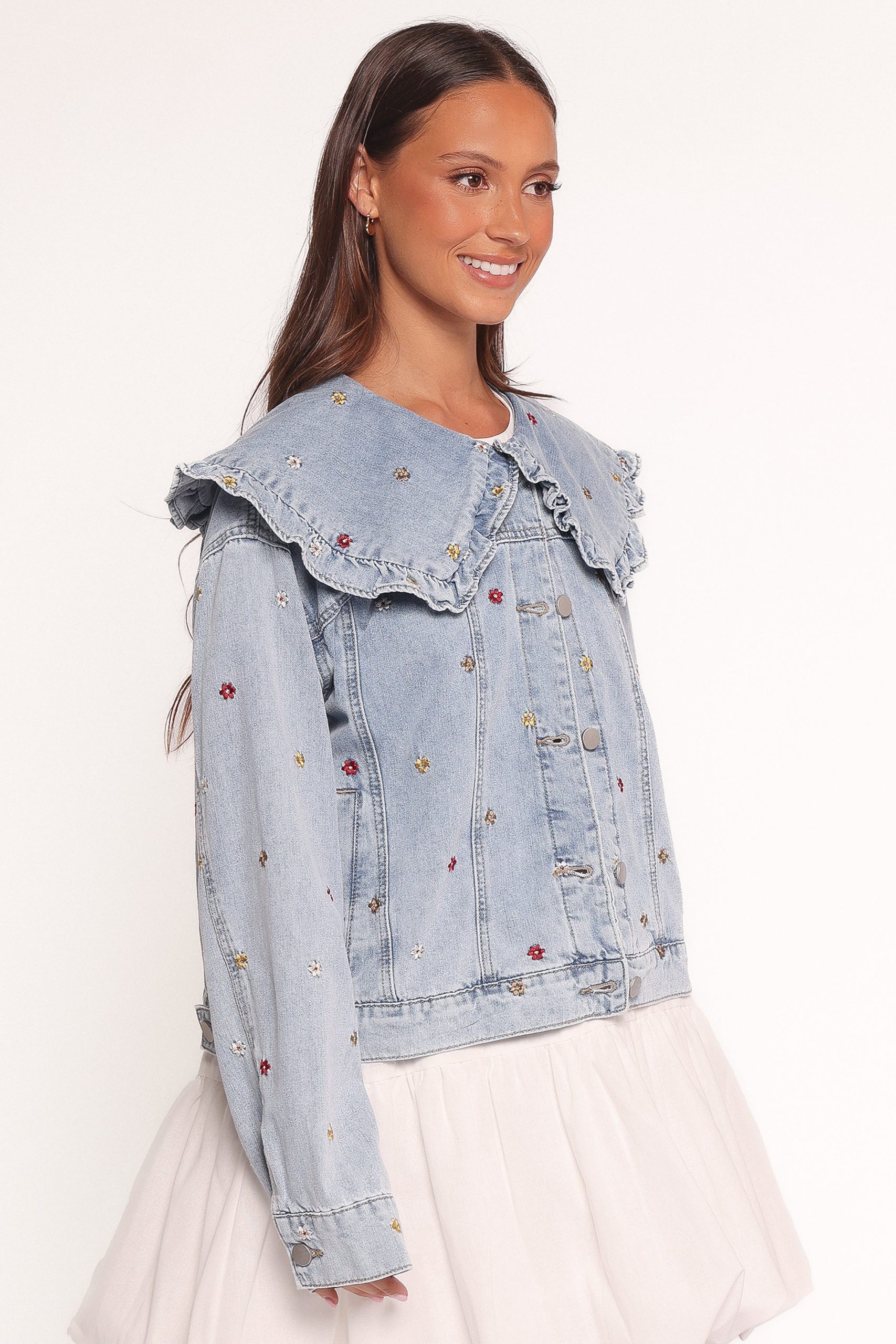 Ditsy Flower Denim Jacket - Medium Denim - Image 3