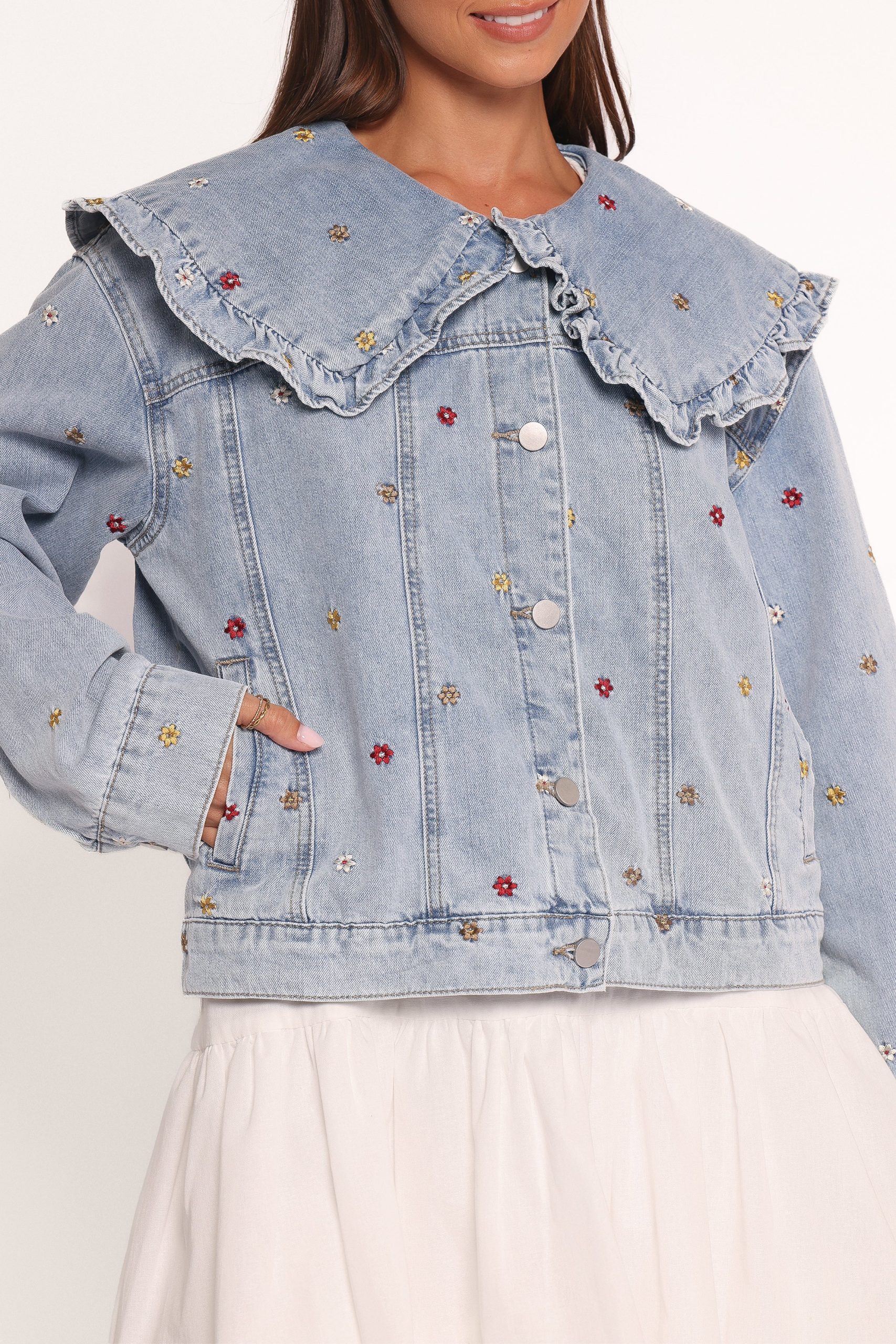 Ditsy Flower Denim Jacket - Medium Denim - Image 5