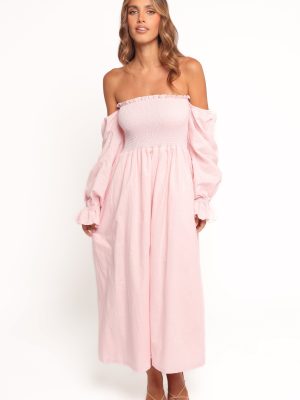 Domenica Shirred Long Sleeve Midi Dress - Pink