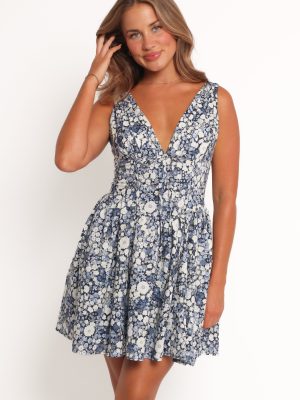Elara Mini Dress - Navy Daisy