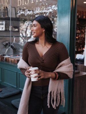 Demi Twist Detail Knit Top - Brown