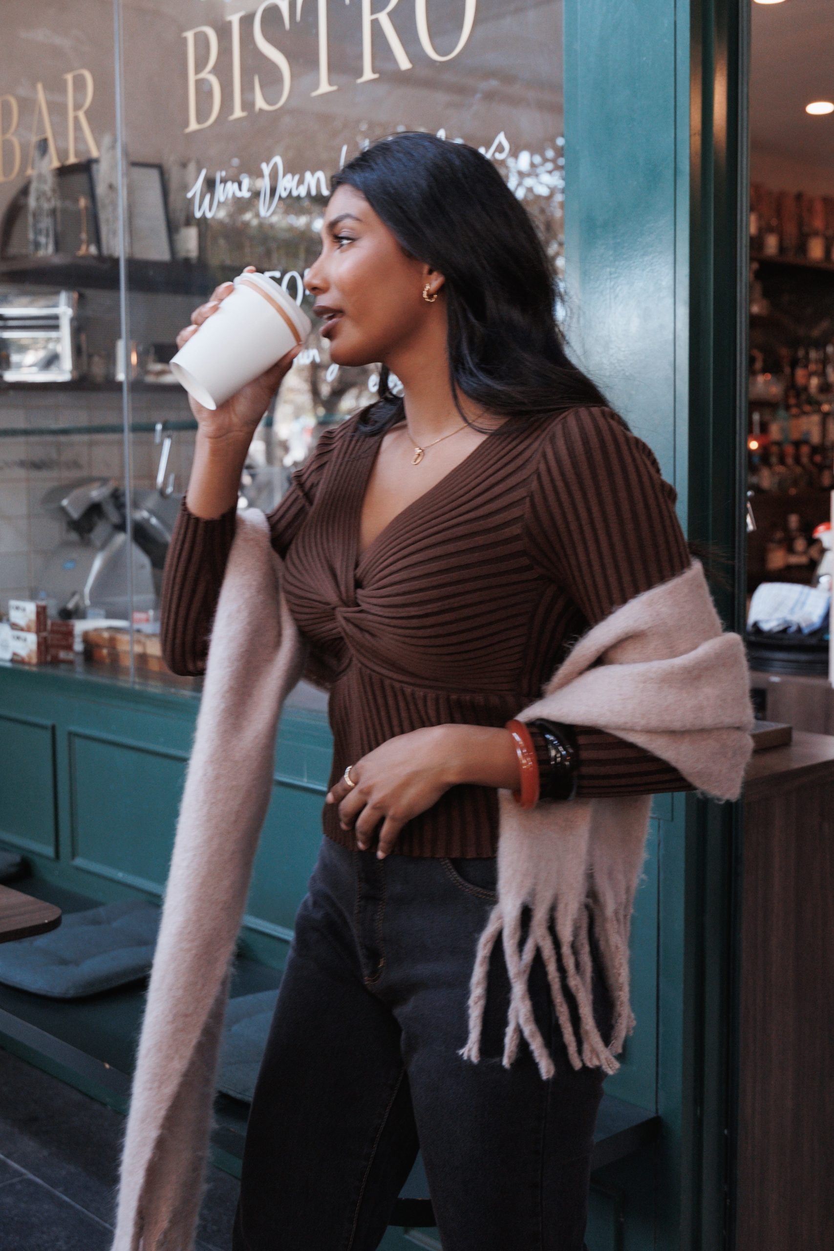 Demi Twist Detail Knit Top - Brown - Image 8