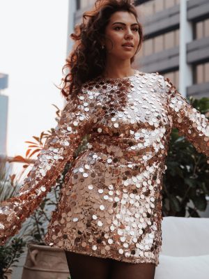 Electra Long Sleeve Mini Dress - Gold