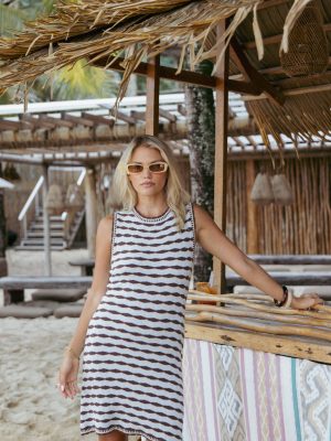 Elfrida Knit Mini Dress - Blue/Brown