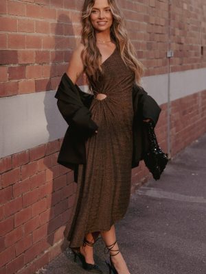 Emma One Shoulder Midi Dress - Vintage Gold