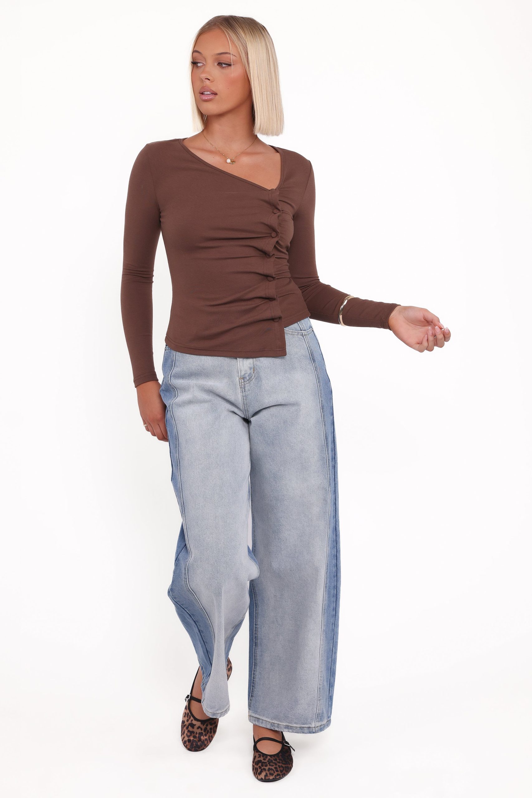 Ethel Asymmetrical Knit Top - Chocolate - Image 3