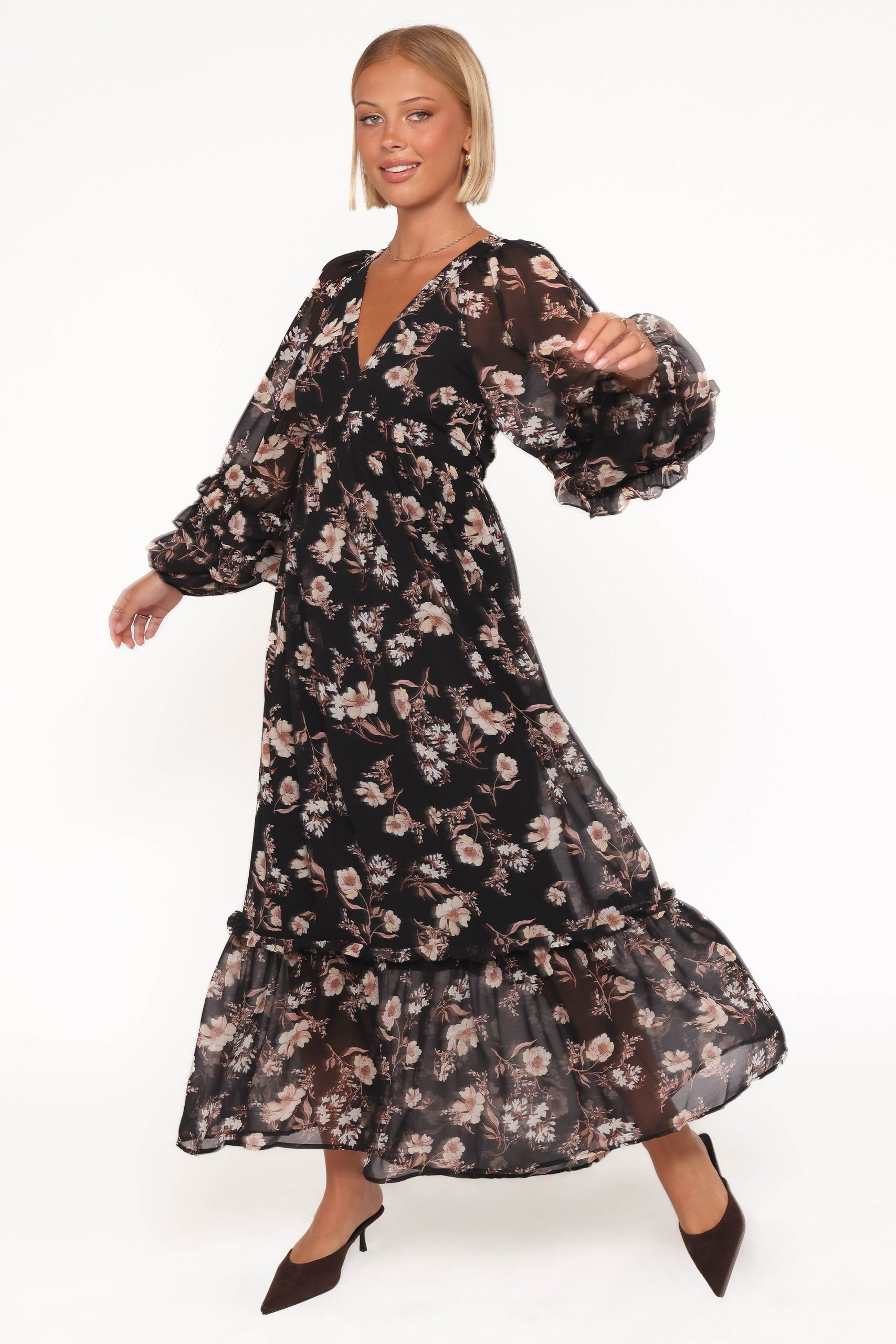 Evian Long Sleeve Maxi Dress - Black Floral - Image 5