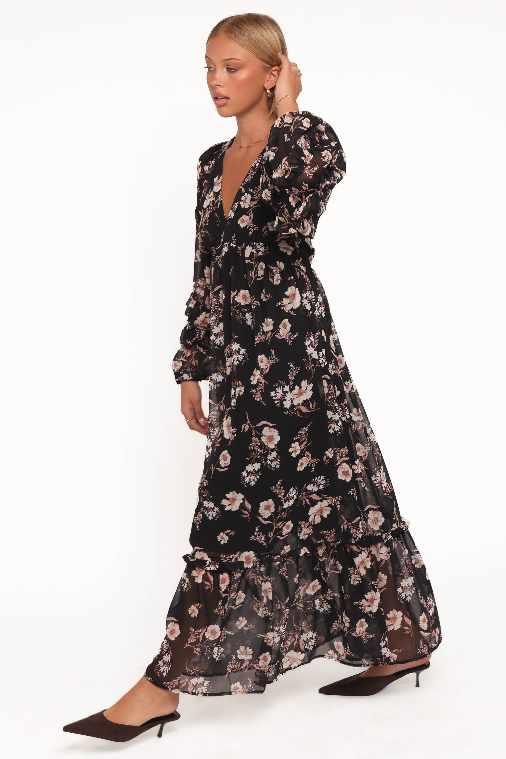 Evian Long Sleeve Maxi Dress - Black Floral - Image 3