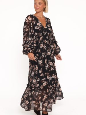 Evian Long Sleeve Maxi Dress - Black Floral