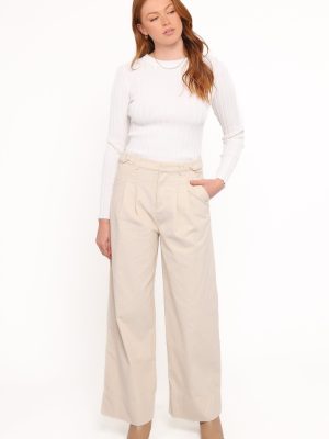 Faelan Wide Leg Cord Pants - Beige