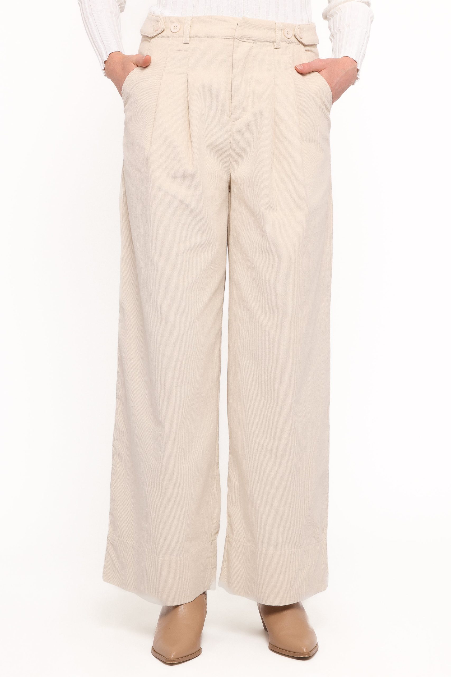 Faelan Wide Leg Cord Pants - Beige - Image 2