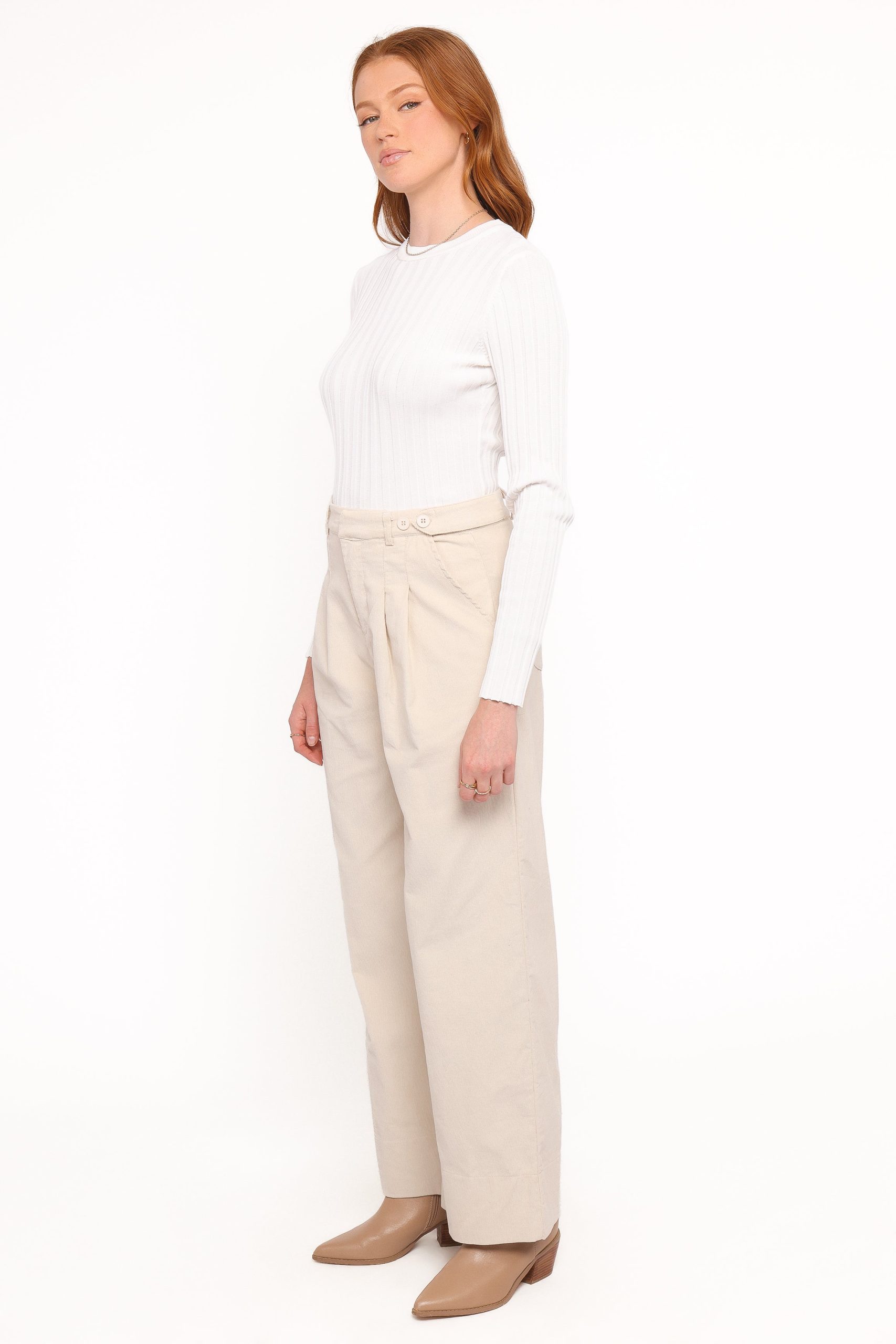 Faelan Wide Leg Cord Pants - Beige - Image 3