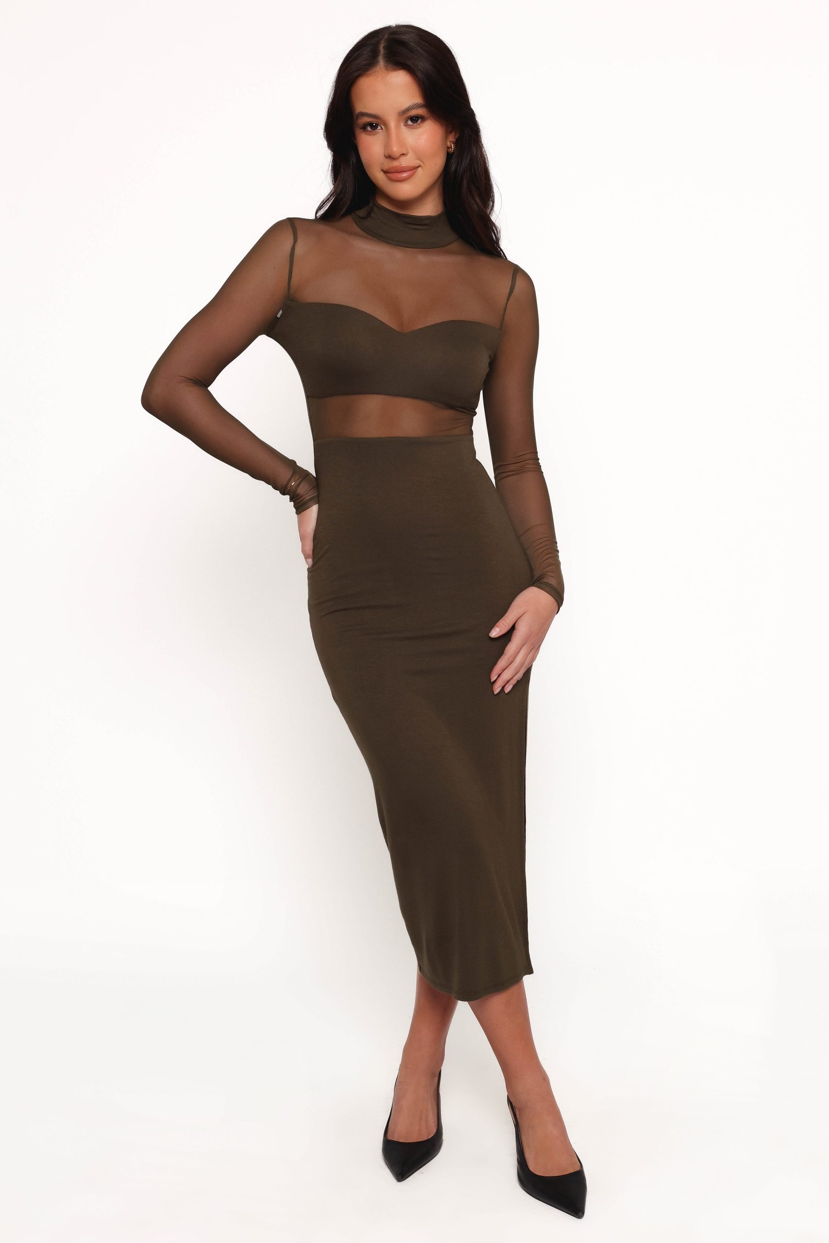 Farrow Long Sleeve Midi Dress - Olive - Image 3