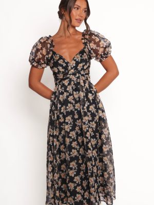 Farryn Maxi Dress - Black Beige Floral