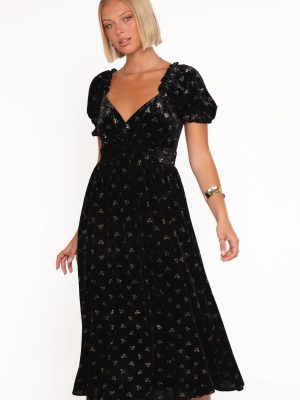 Farryn Maxi Dress - Black/Gold Velvet