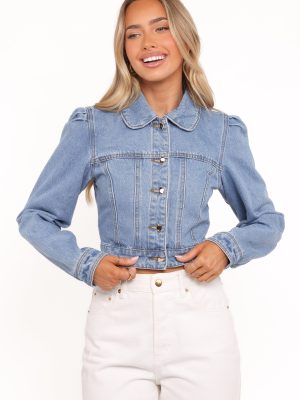 Faven Cropped Denim Jacket - Mid Blue