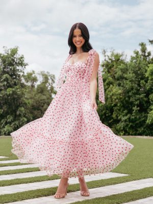 Floret Midi Dress - Red Hearts