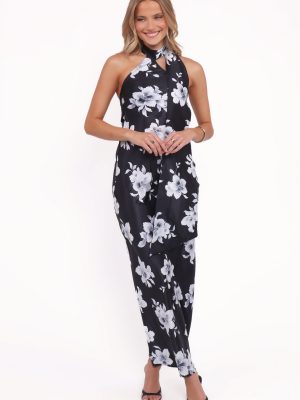 Freida Halter Midi Dress - Black Floral