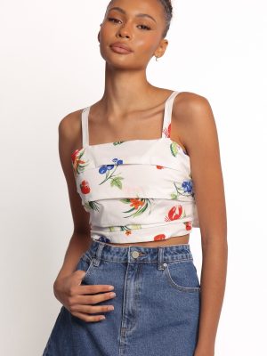 Geneva Tie Top - Off White Red