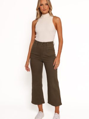 Georgette High Waisted Straight Leg Pants - Olive
