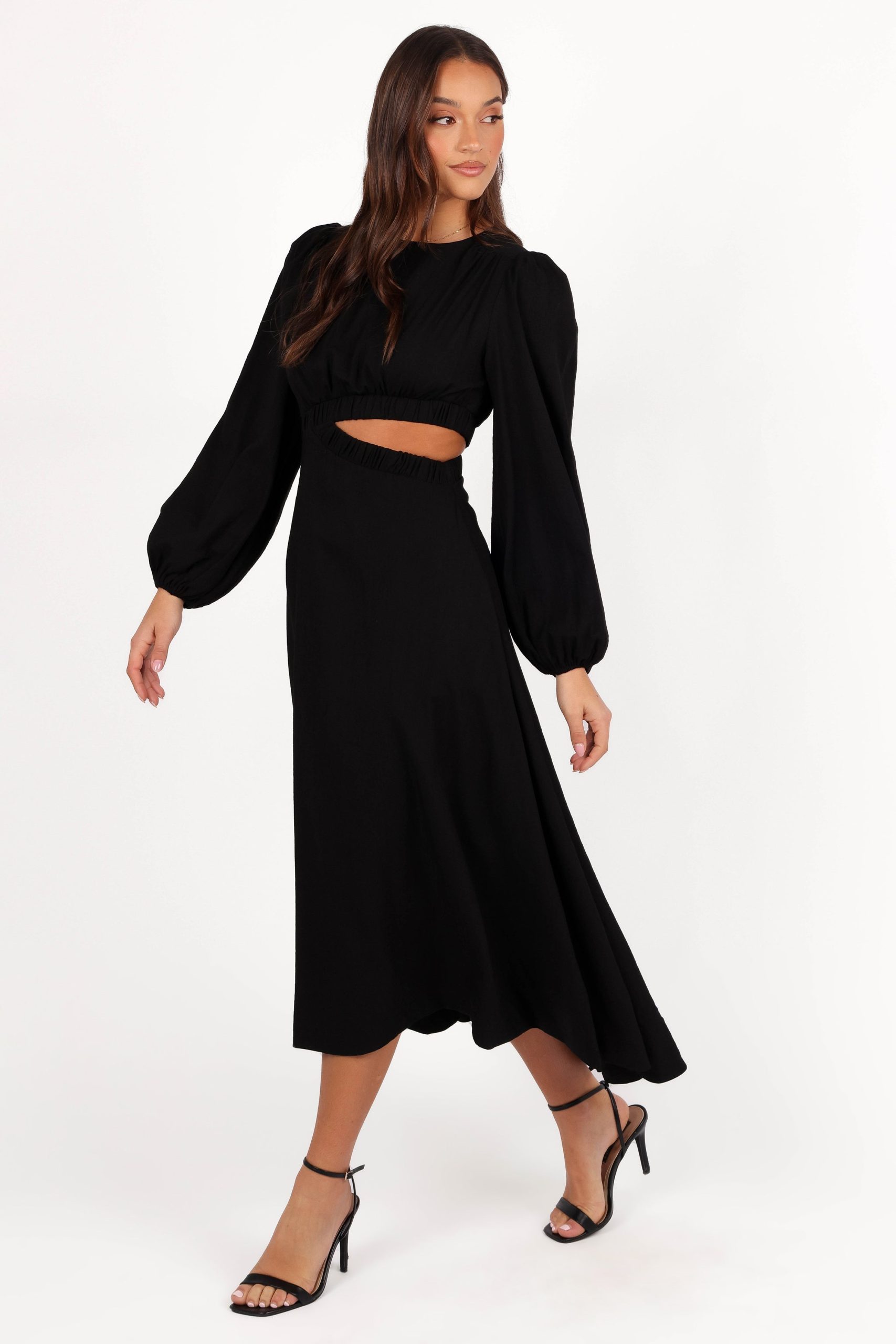Ginnee Puff Sleeve Cutout Midi Dress - Black - Image 4