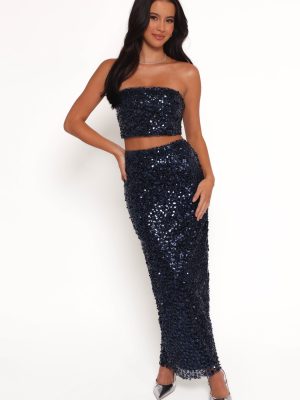 Glissy Sequin Skirt Set - Navy