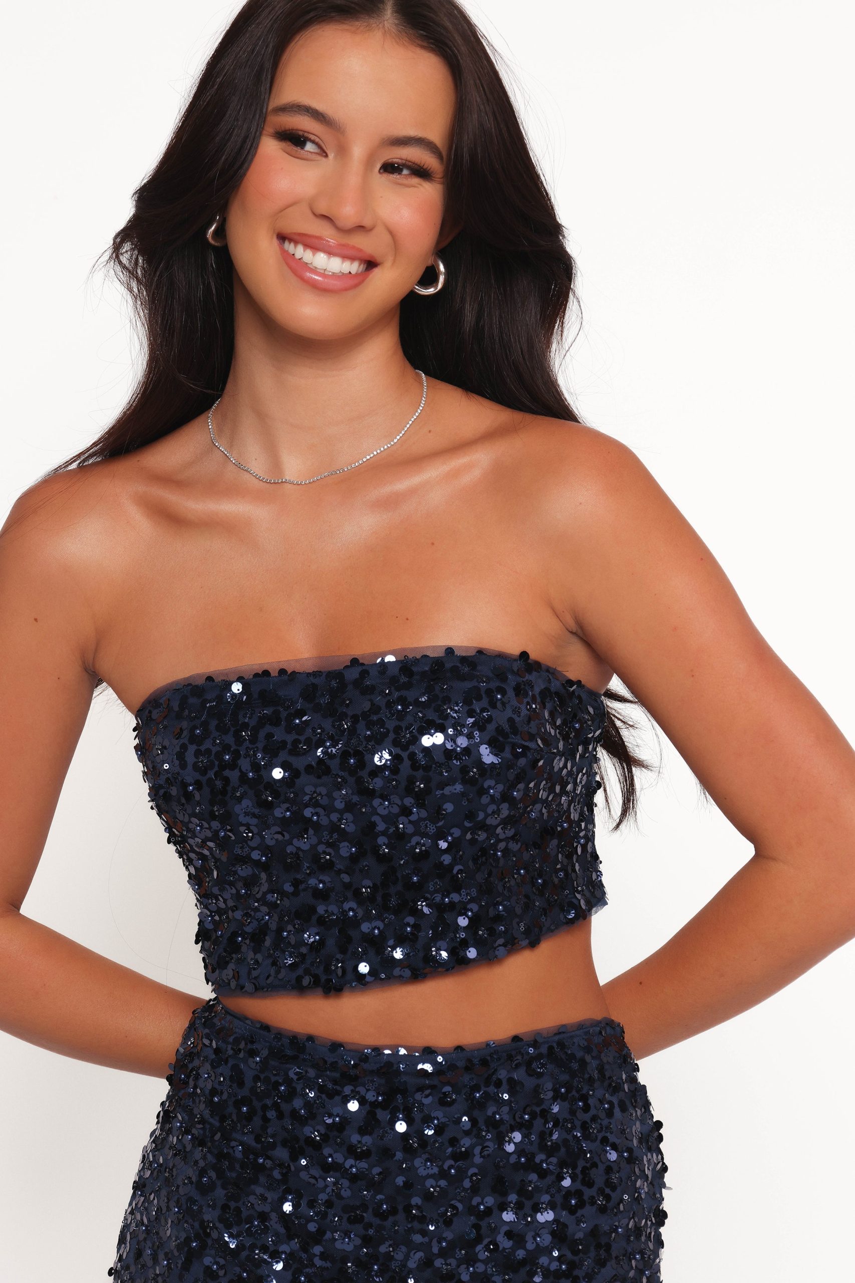 Glissy Sequin Skirt Set - Navy - Image 5