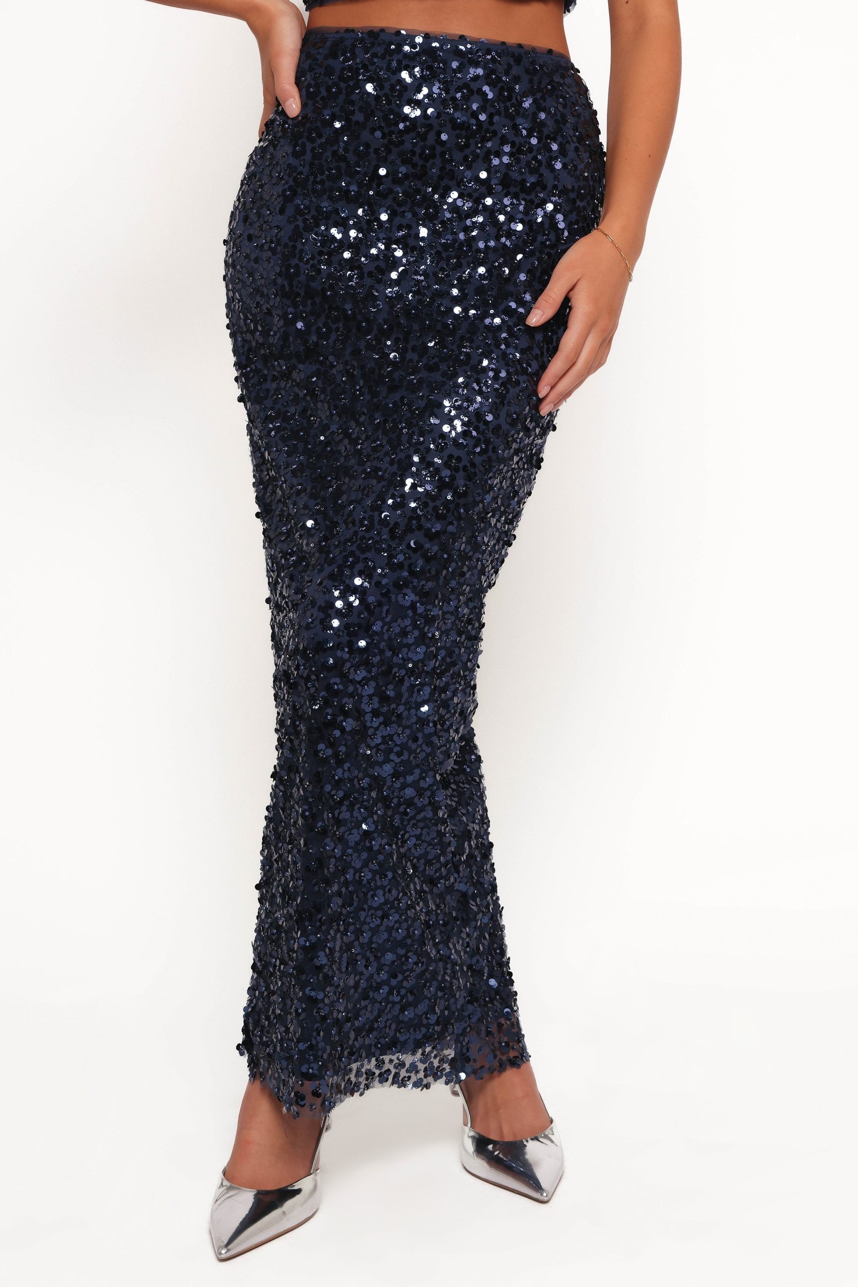 Glissy Sequin Skirt Set - Navy - Image 6
