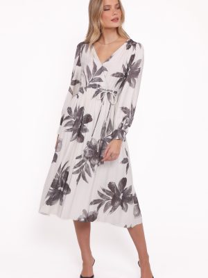 Grainne Long Sleeve Midi Dress - Black/White Floral