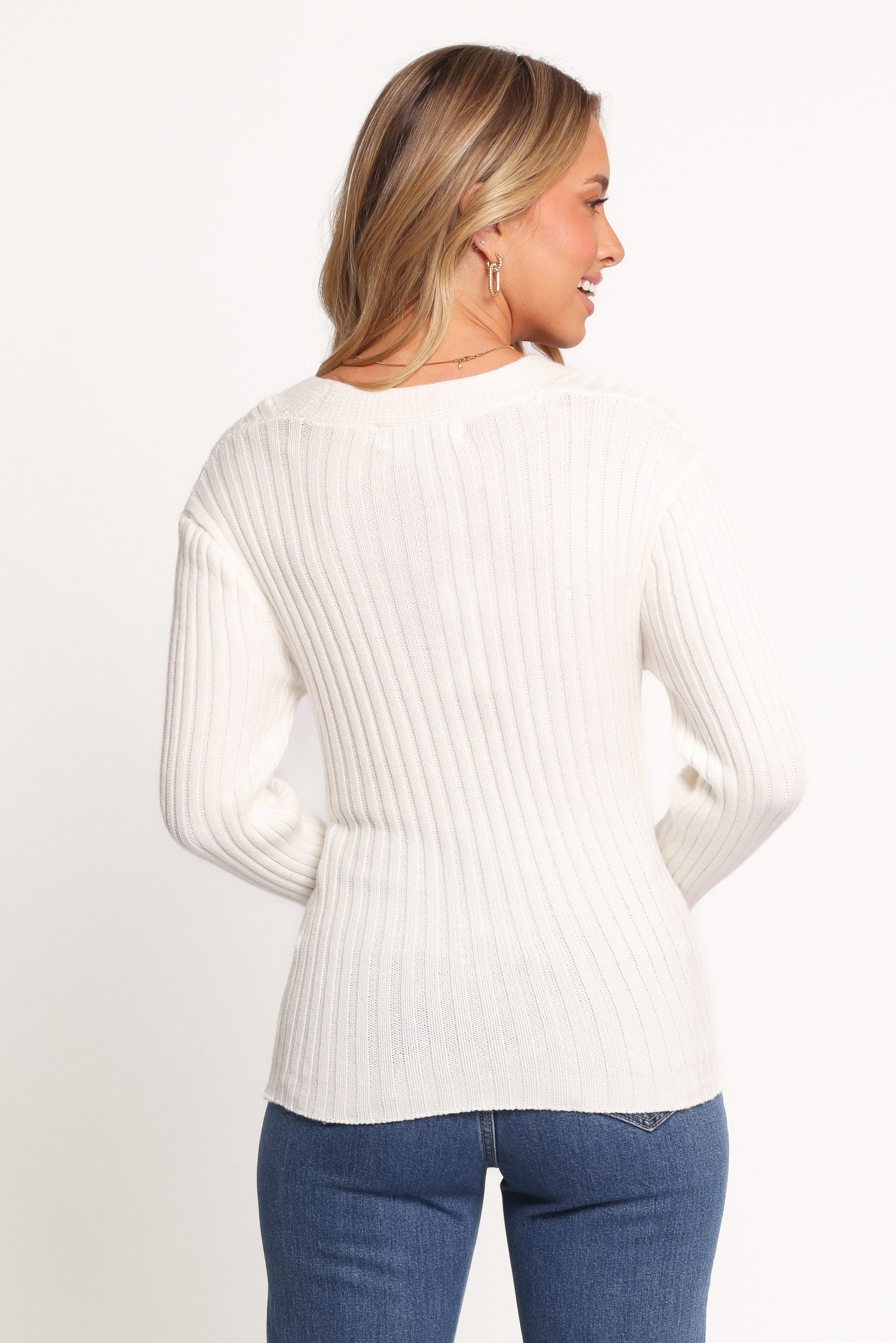 Hannon Ribbed Crossover Knit Sweater - White - Image 4