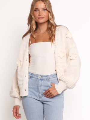 Harlee Flower Cardigan - White