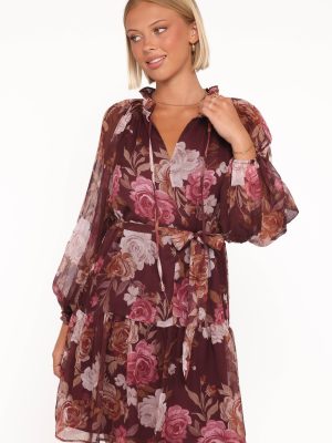 Hensely Mini Dress - Burgundy Brandy Bloom