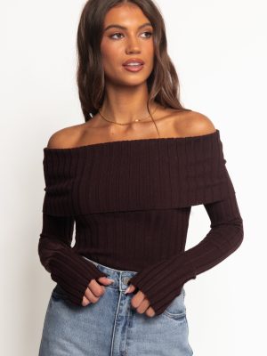 Inora Off Shoulder Knit Top - Chocolate