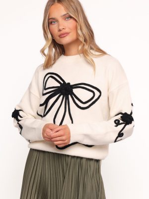 Isiora Bow Embroidered Knit Sweater - Cream