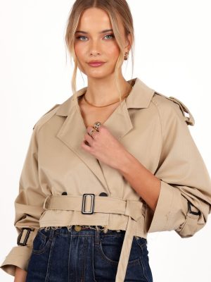 Izzi Crop Trench Jacket - Tan