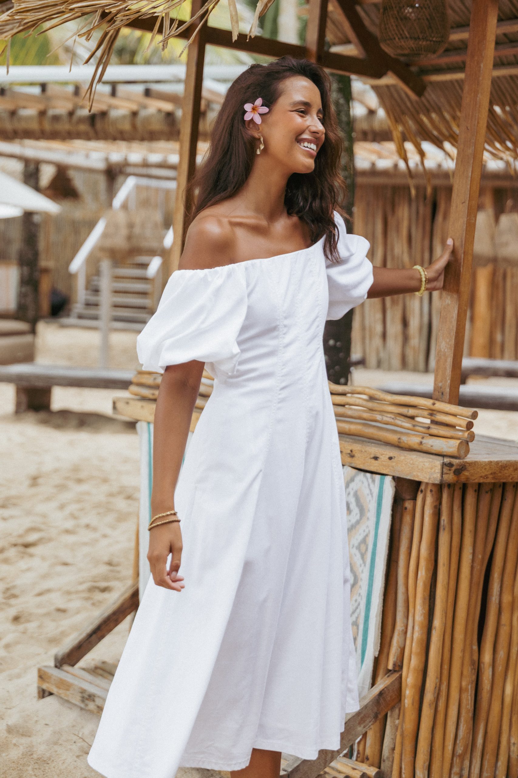 Jensen Off Shoulder Midi Dress - Ivory - Image 8