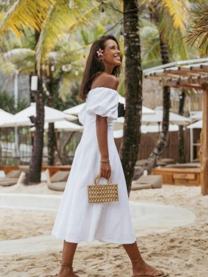 Jensen Off Shoulder Midi Dress - Ivory