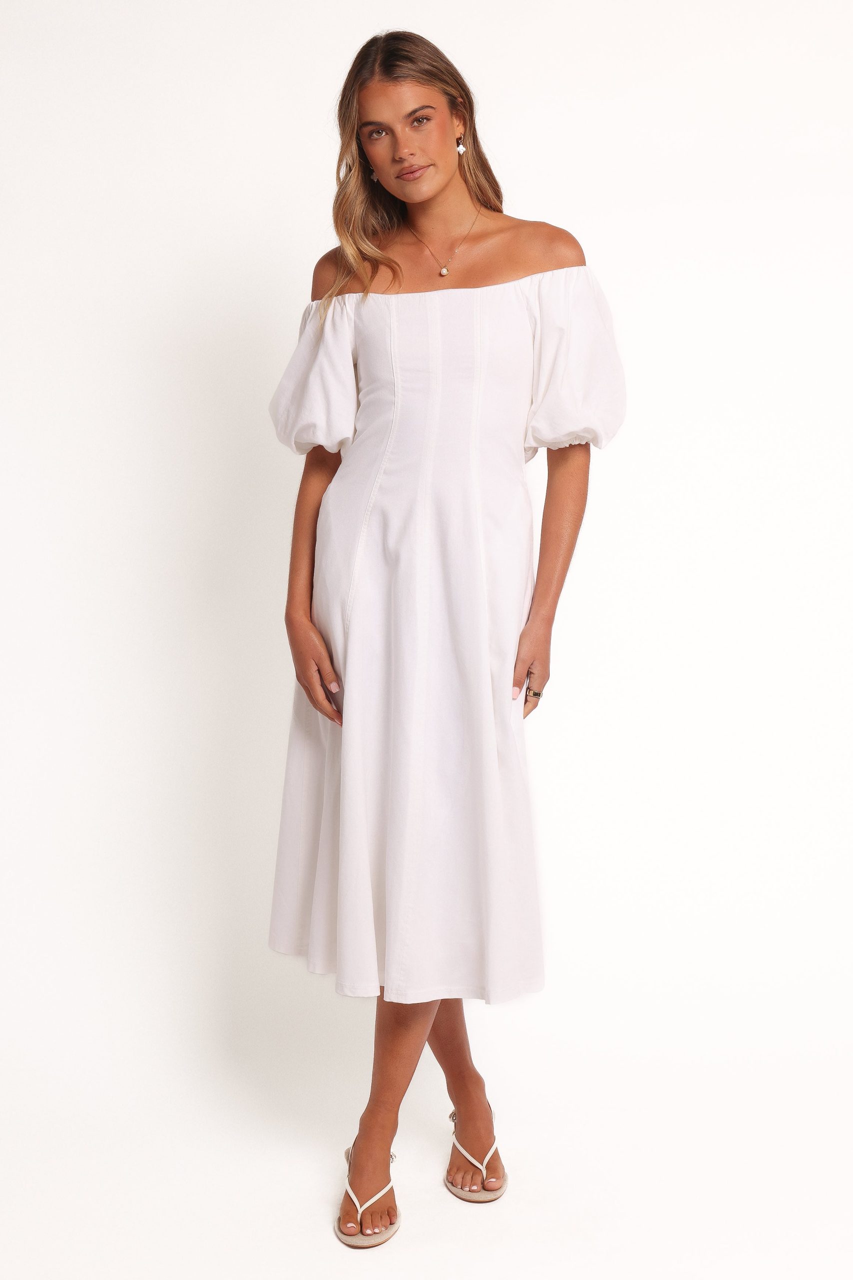 Jensen Off Shoulder Midi Dress - Ivory - Image 2