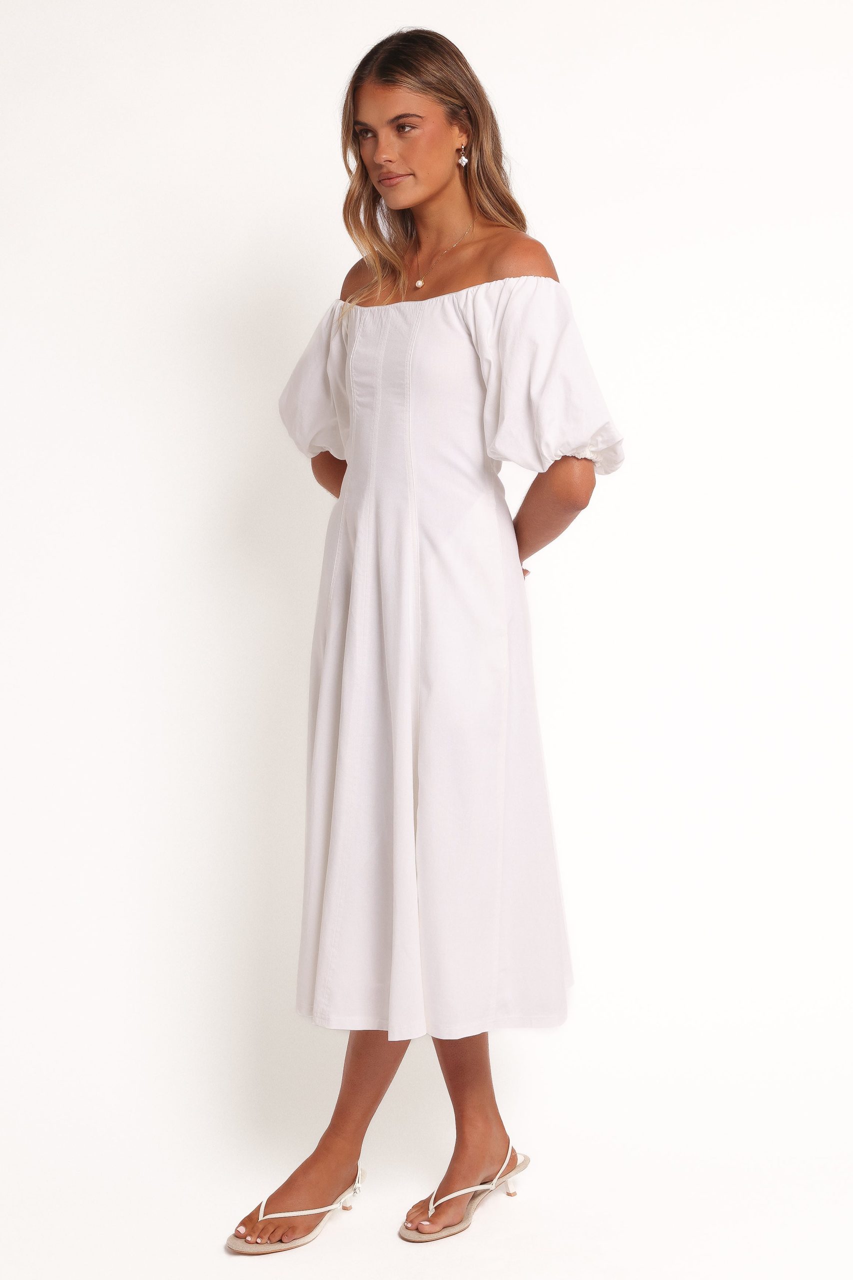 Jensen Off Shoulder Midi Dress - Ivory - Image 3